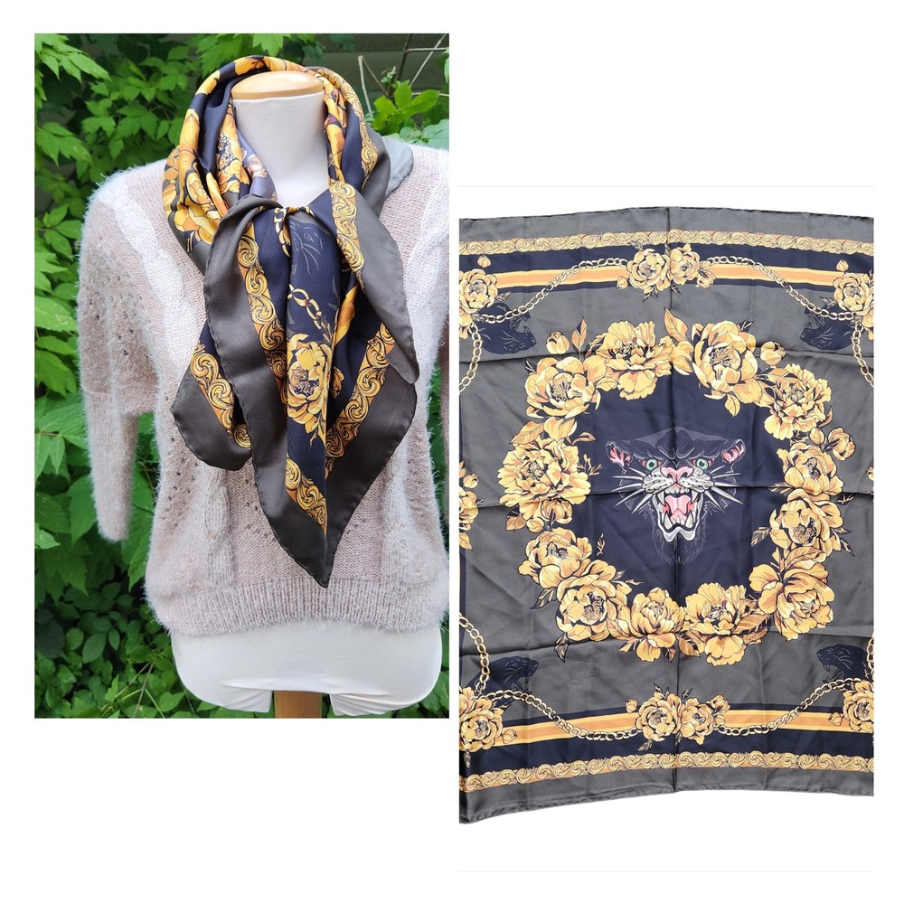Ardeo Rebel leopard silk hand stitched/rolled artistic designer luxury wrap‎ 37"